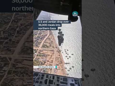 Aid drops carried out of Northern Gaza by U.S, Jordanian and French military #itvnews #gaza