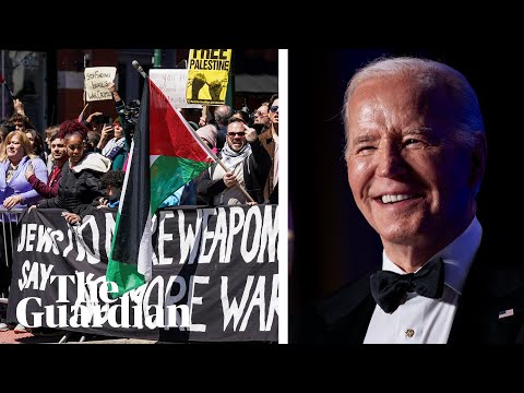 Joe Biden roasts Trump at White House correspondents’ dinner as hundreds protest outside