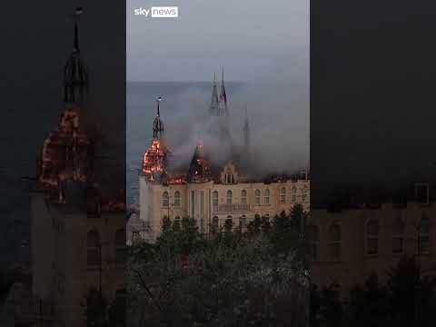 Odesa building in flames after Russian attack