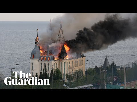 Drone footage shows Odesa law academy in flames after Russian strike