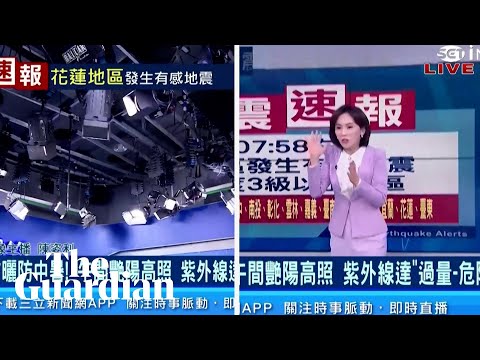 Taiwanese TV anchors continue reading news as earthquake rocks studio