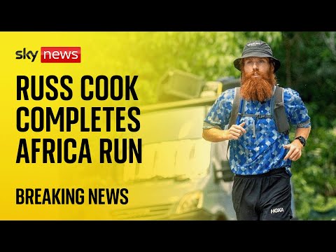 Watch live: ‘Hardest Geezer’ Russ Cook completes record-breaking run through Africa