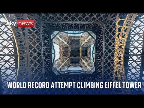 Obstacle course world champion attempts to climb the Eiffel Tower by rope