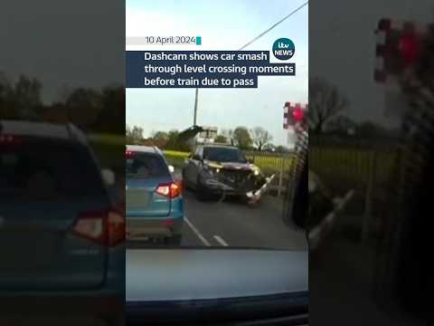 Dashcam shows car smashing through level crossing barriers on Norfolk train line #itvnews #uknews