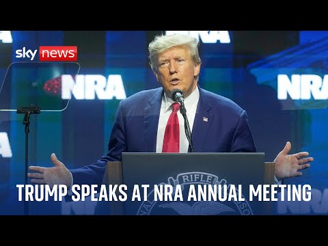 Donald Trump delivers a speech at the NRA Leadership Forum in Texas