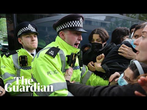 ‘Disrupt whenever possible’: police clash with protesters blocking bus to Bibby Stockholm