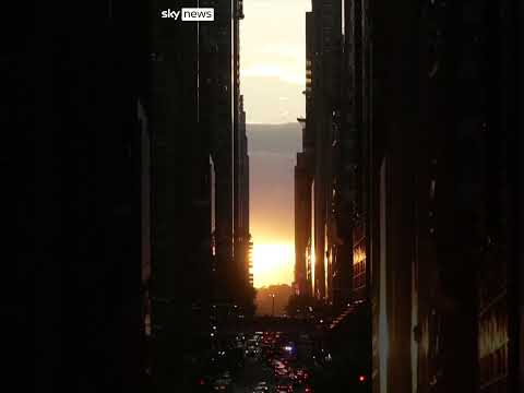 Crowds gathered in New York to watch the bi-annual ‘Manhattanhenge’ sunset