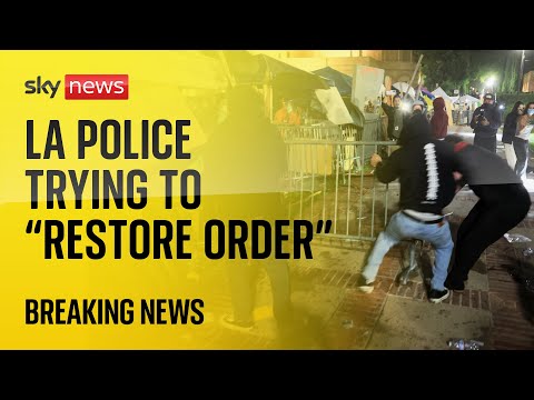 Watch live: Police aiming to quell violence between pro-Palestinian and counter protests at UCLA
