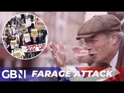 ‘I will not be BULLIED’: Farage attacked by ‘violent left-wing mob’ throwing rubble at Reform Leader