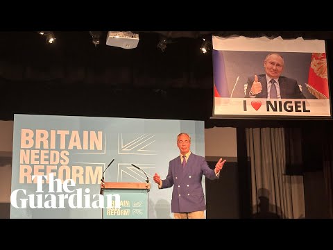 Vladimir Putin ‘I ♡ Nigel’ banner lowered by protesters during Farage campaign event