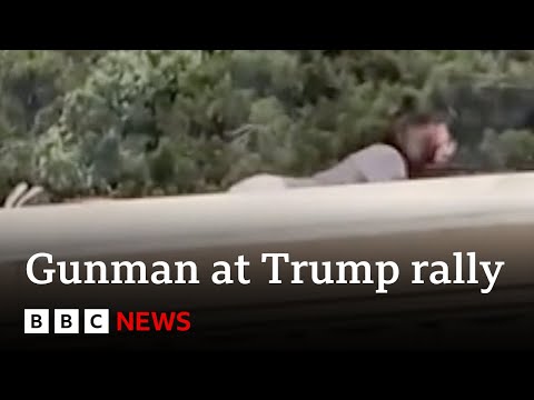 Moment gunman opens fires at Donald Trump rally caught on video | BBC News
