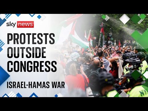 Watch live: Protests outside Congress after Netanyahu address