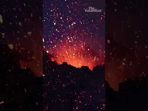 Italy’s Mount Etna erupting at night