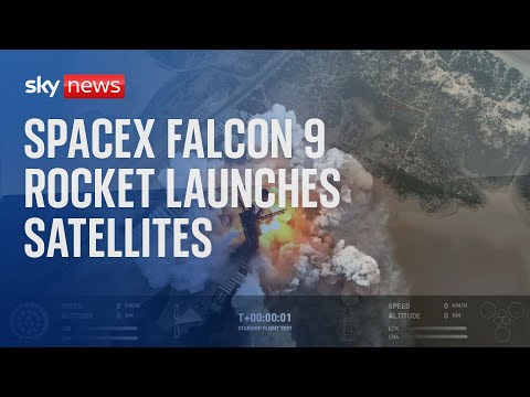 A SpaceX Falcon 9 rocket launches a batch of Starlink V2 Mini satellites to low Earth orbit