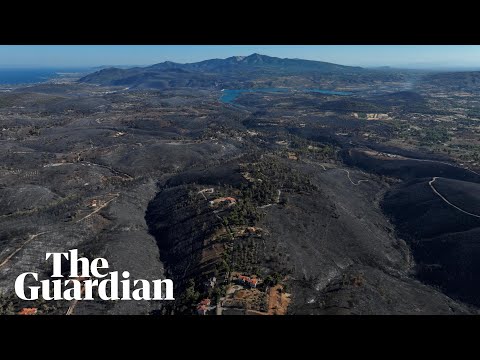 Drone footage shows scale of destruction caused by wildfires near in Greece