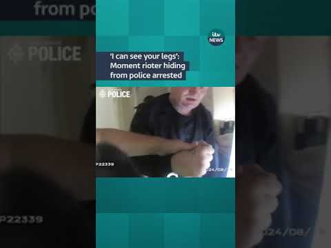 ‘I can see your legs’: Moment rioter hiding from police is arrested | ITV News