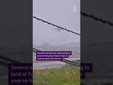 Planes in Japan abort landings at Fukuoka Airport as Typhoon Shanshan hits.