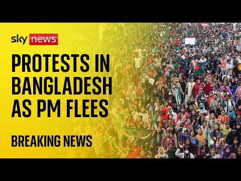 Crowds gather outside Bangladesh PM’s residence after Sheik Hasina resigned and fled country