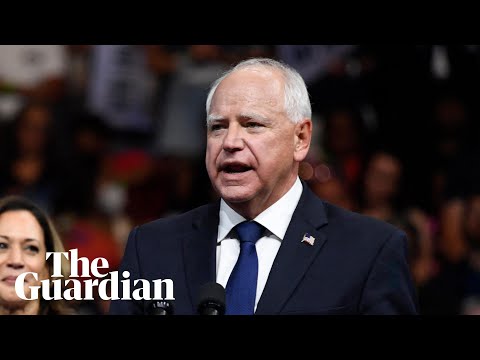 Minnesota governor Tim Walz delivers first speech as Kamala Harris’s vice-president pick