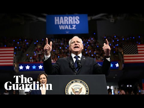 ‘These guys are as weird as hell’: Tim Walz gives first speech as Kamala Harris’s VP pick