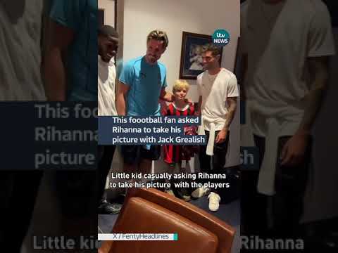 This football fan asked Rihanna to take his picture with Jack Grealish #itvnews #grealish #rihanna