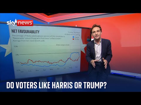 What are Harris and Trump’s net favourability ratings?