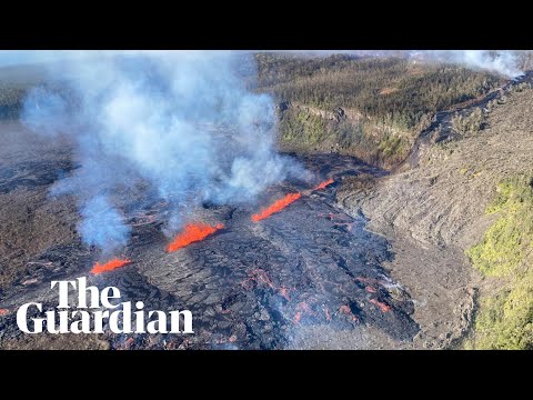 Aerial footage shows Hawaii’s Kilauea volcano spewing lava