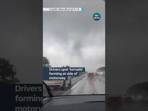 A driver filmed what appears to be a tornado-like formation at the side the M1 near Luton #itvnews