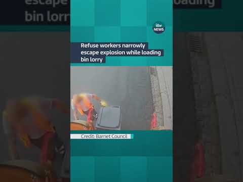 Refuse workers narrowly escape explosion while loading bin lorry #itvnews #shorts #barnet