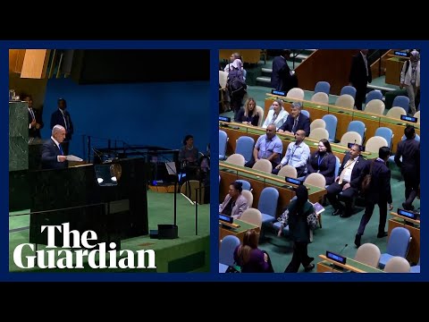 Delegates walk out of UN general assembly chamber ahead of Israeli PM’s speech