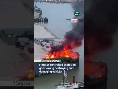 Film set controlled explosion goes wrong destroying and damaging vehicles #itvnews #news