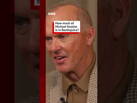 Keaton brings out Beetlejuice for BBC interview. #MichaelKeaton #Beetlejuice #BBCNews