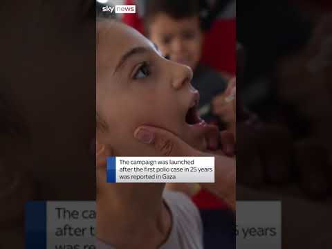 Palestinian children receive polio vaccine in Gaza