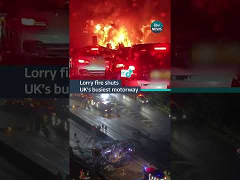 Drivers are facing miles of queues and delays to journeys after a lorry fire on the M25 #itvnews