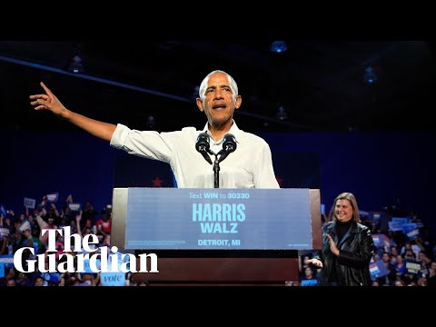 ‘Love me some Eminem’: Obama raps on stage at Harris campaign rally
