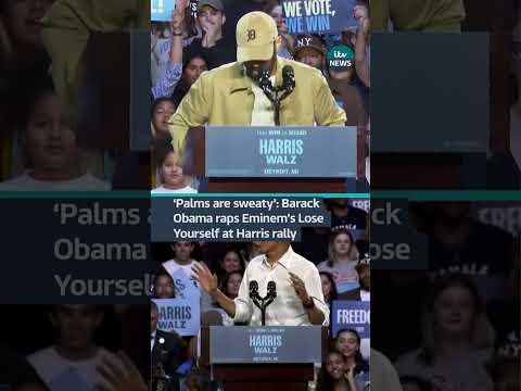 ‘Palms are sweaty’: Barack Obama raps Eminem’s Lose Yourself at Harris rally | ITV News
