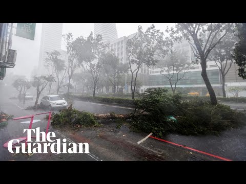 Flooding and 101mph winds as Typhoon Krathon makes landfall in Taiwan