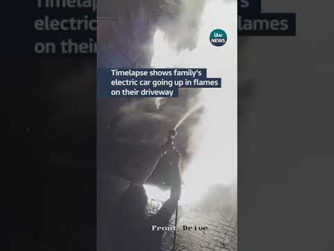 A family narrowly escaped after their electric car exploded #itvnews #shorts