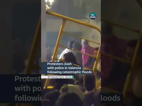 A small group of protesters clashed with police in Valencia #itvnews #valencia #spain