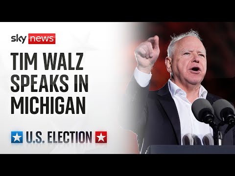 Watch live: Tim Walz speaks at campaign rally in Michigan