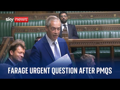 Watch live: PMQs followed by Nigel Farage urgent question