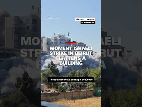 Moment Israeli strike in Beirut flattens a building