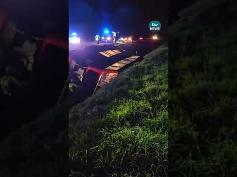 CCTV shows ‘scary’ moment school bus overturns into water-filled ditch near Wisbech