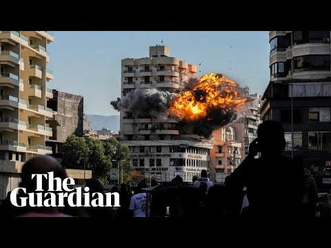 The moment an Israeli strike flattens building in south Beirut