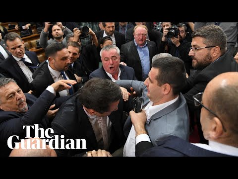 Brawl breaks out in Serbian parliament over train station roof collapse
