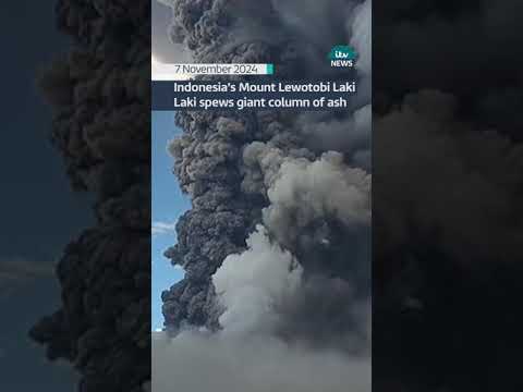 Indonesia’s Mount Lewotobi Laki Laki spews giant column of ash #itvnews #shorts