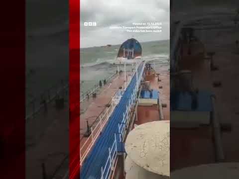 Two Russia tankers have been heavily damaged triggering an oil spill. #Shorts #BBCNews