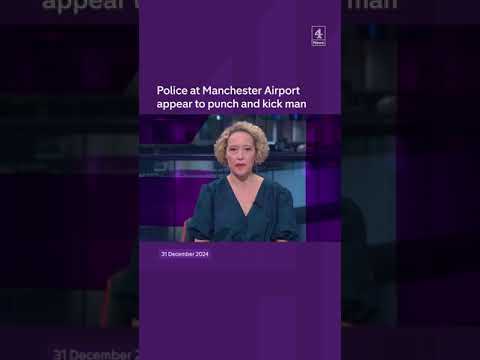 Police at Manchester Airport appear to punch and kick man