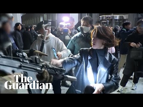 Moment South Korean woman grabs soldier’s gun during martial law chaos