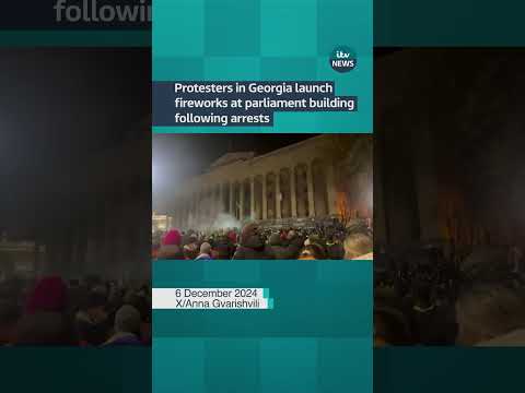 Protesters launched fireworks in Georgia at the parliament building in Tbilisi. #itvnews